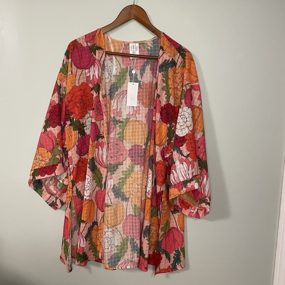 Trina Turk NWT Floral Kimono Cardigan/swim coverup size L/XL MSRP $152